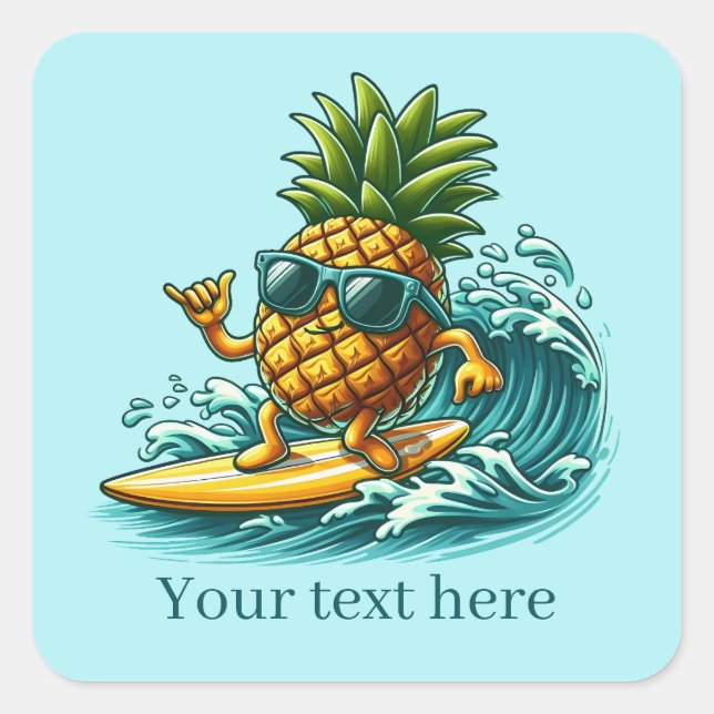 Cool surfing pineapple add text Summer  Square Sticker (Front)