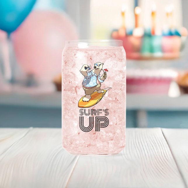 Cool Surfing Polar Bear Surf's Up Cartoon Can Glass (Insitu (Baby Shower))