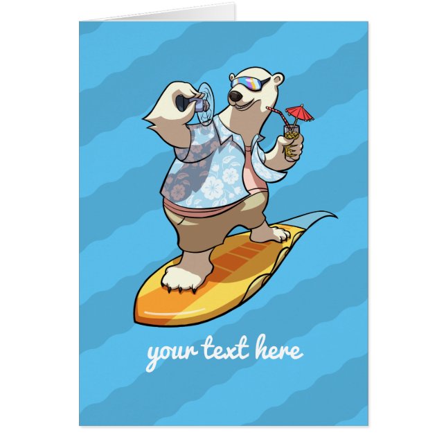Cool Surfing Polar Bear with Cocktail Cartoon (Front)