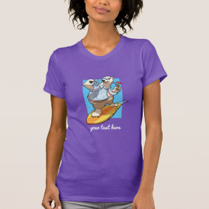 Cool Surfing Polar Bear with Cocktail Cartoon T-Shirt