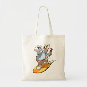 Cool Surfing Polar Bear with Cocktail Cartoon Tote Bag