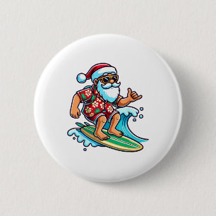 Cool Surfing Santa Christmas In July Summer Beach  2 Inch Round Button