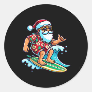 Cool Surfing Santa Christmas In July Summer Beach  Classic Round Sticker