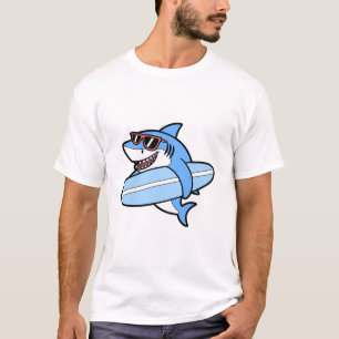 Cool Surfing Shark with Sunglasses Beach Design T-Shirt