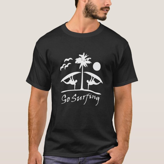 Cool Surfing Silhouette Surfer Palm Beach Seagull T-Shirt (Front)