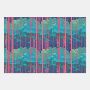 Cool Surreal Pink Blue Rain Cloud Drip Pattern Wrapping Paper Sheet
