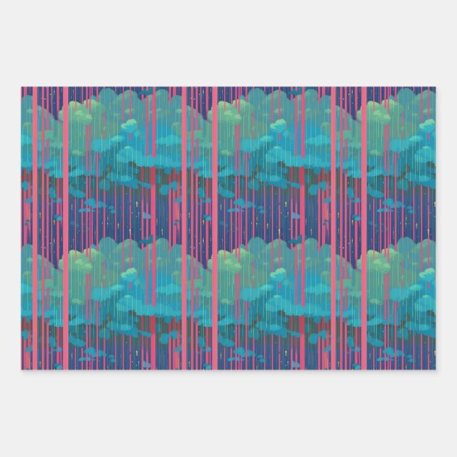 Cool Surreal Pink Blue Rain Cloud Drip Pattern Wrapping Paper Sheet (Front)