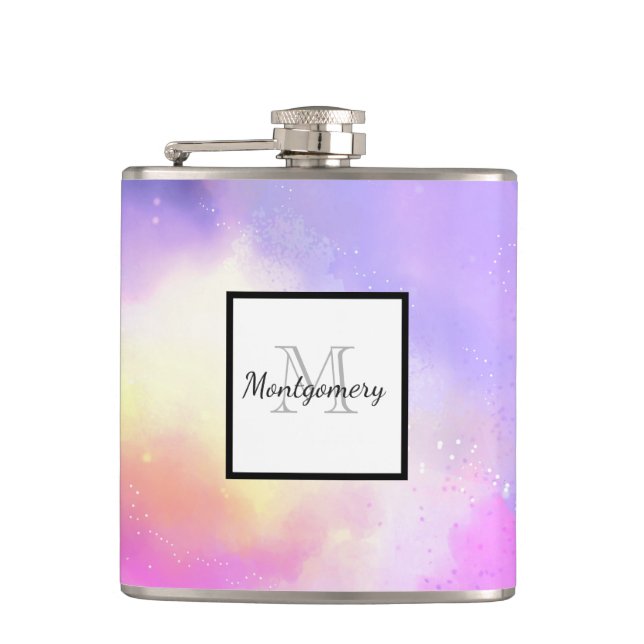 Cool Surreal Space Clouds Watercolor Design Hip Flask (Front)