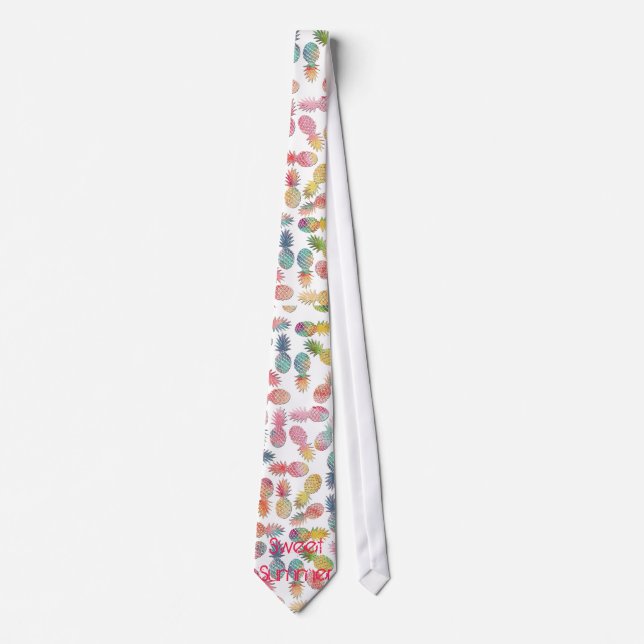 Cool “sweet summer” watercolor pineapples Pattern Tie (Front)