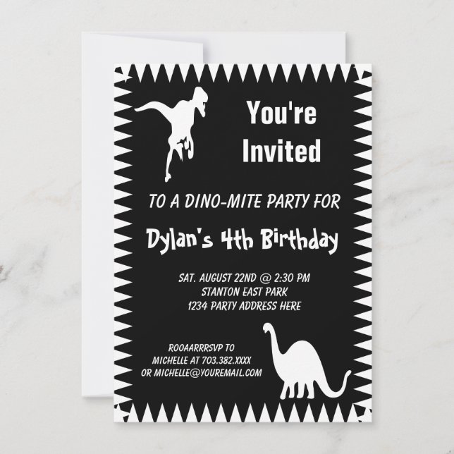 Cool T Rex Dinosaur Birthday Party Invitations (Front)