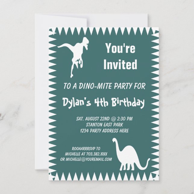 Cool T Rex Dinosaur Invitations de fête d'annivers (Devant)