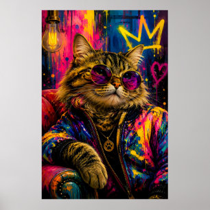 Cool tabby cat wearing sunglasses in urban style poster