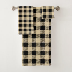 cool tan tiled buffalo plaid  bath towel set