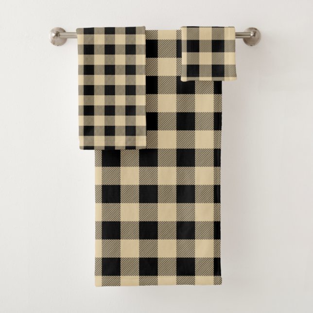 cool tan tiled buffalo plaid  bath towel set (Insitu)
