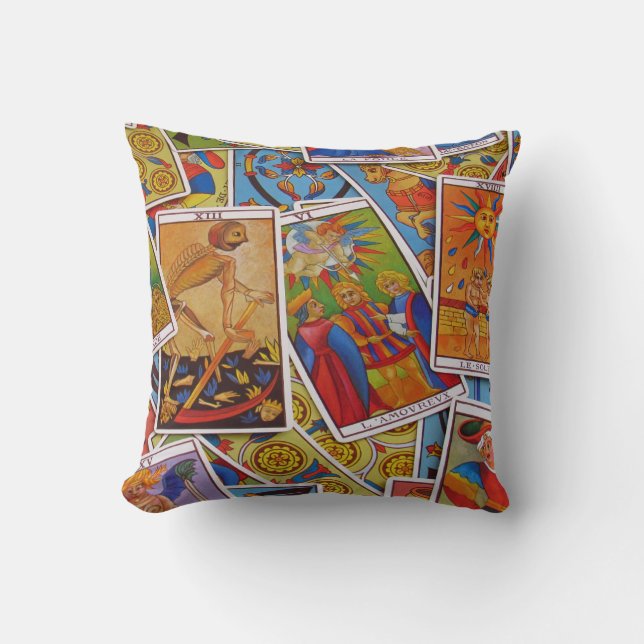 Cool Tarot Card Pile Throw Pillow (Front)