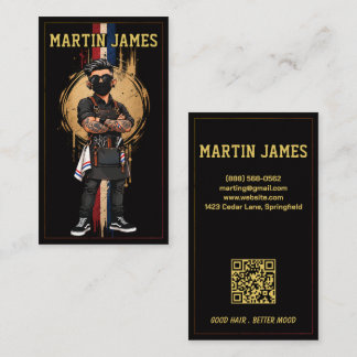 Cool Tattooed Barber Mascot Hair Stylist QR Business Card