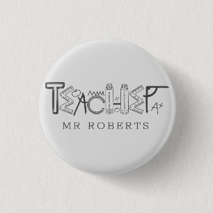Cool teacher decorative script monogram 1 inch round button