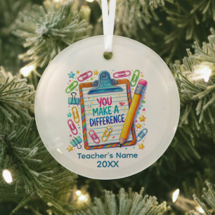 Cool Teacher's word art add name year Glass Ornament
