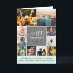 Cool teal birthday 10 photo collage grid monogram card<br><div class="desc">Modern simple birthday teal 10 photo collage grid with pastel teal mint and gray editable colors and modern typography,  add your monogram.</div>