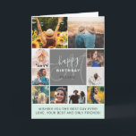 Cool teal birthday 10 photo collage grid monogram card<br><div class="desc">Modern simple birthday teal 10 photo collage grid with pastel teal mint and gray editable colors and modern typography,  add your monogram.</div>