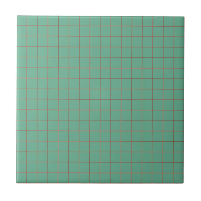 Cool Teal Blue & Red Chequered Retro Minimalist  Tile (Front)