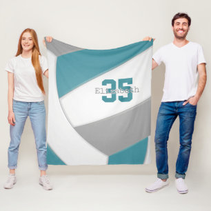 cool teal gray and white super sized volleyball fleece blanket