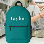 Cool Teal Modern Minimalist Trendy Personalized Printed Backpack<br><div class="desc">Introducing the Cool Teal Modern Minimalist Trendy Personalized Printed Backpack, a versatile and stylish accessory suitable for various purposes. This backpack is an excellent choice for back-to-school supplies, offering personalization with a name for easy identification. It caters to both students and teachers, providing a unique and trendy design for personalized...</div>