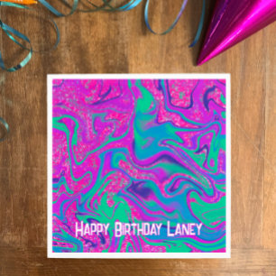Cool Teal Purple Glitter Girl Birthday Slime Party Napkin
