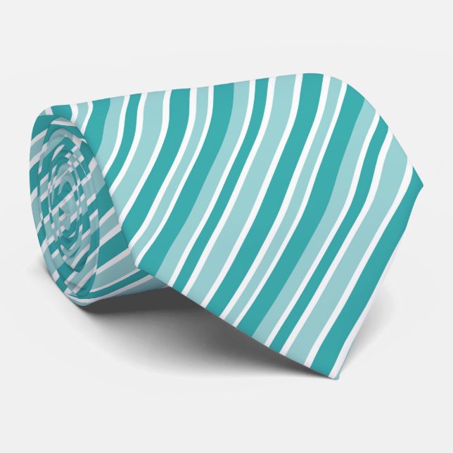 Cool teal white stripe pattern  tie (Rolled)