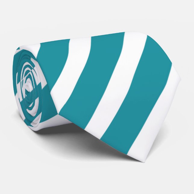 cool teal white stripe pattern tie (Rolled)