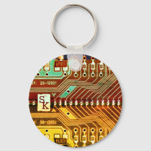   Cool Teal Yellow Unique Retro Steampunk Monogram Keychain