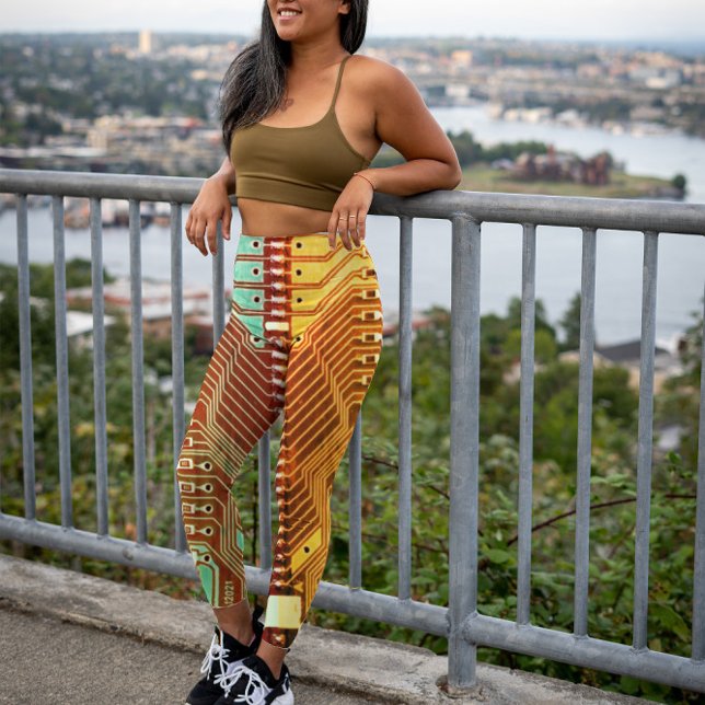   Cool Teal Yellow Unique Retro Steampunk Monogram Leggings (Creator Uploaded)