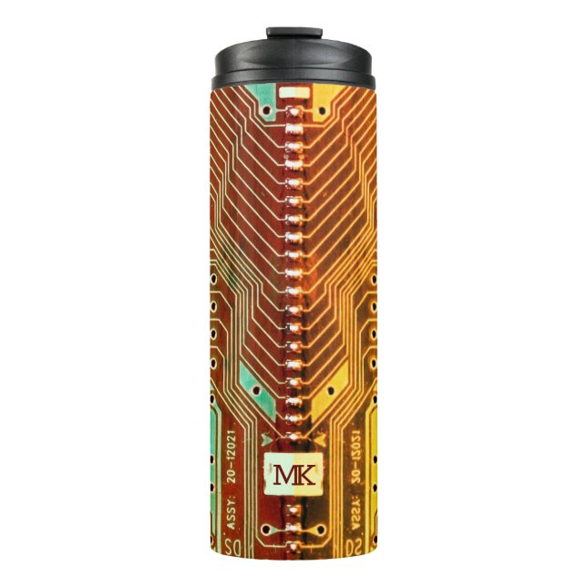   Cool Teal Yellow Unique Retro Steampunk Monogram Thermal Tumbler (Front)