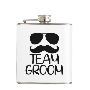 Cool Team Groom word art Wedding Hip Flask