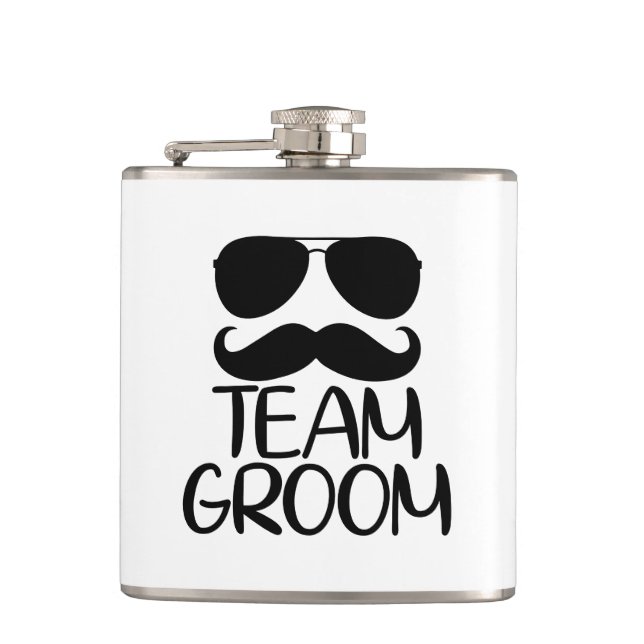Cool Team Groom word art Wedding  Hip Flask (Front)