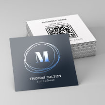 Cool Tech Blue Monogram QR Code 