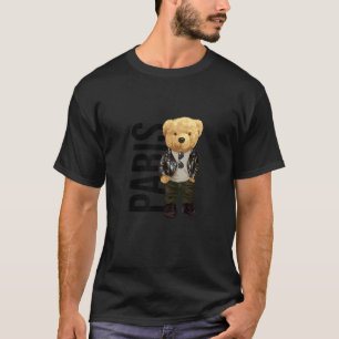 Cool Teddy Bear in Paris France Illustration Graph T-Shirt