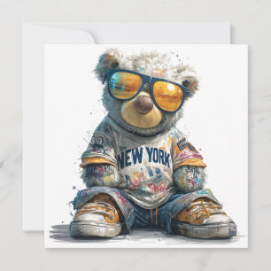 Cool Teddy Bear in Sunglasses and a New York Shirt Card