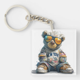 Cool Teddy Bear in Sunglasses and a New York Shirt Keychain