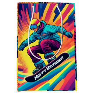 Cool Teen Snowboarder Winter Birthday Medium Gift Bag