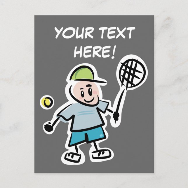 Cool tennis postcard with funny cartoon (Front)