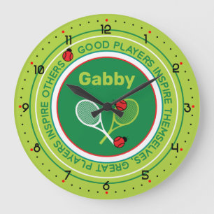 Cool tennis slogan with custom name  large clock