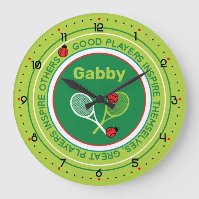 Cool tennis slogan with custom name  large clock (Front)