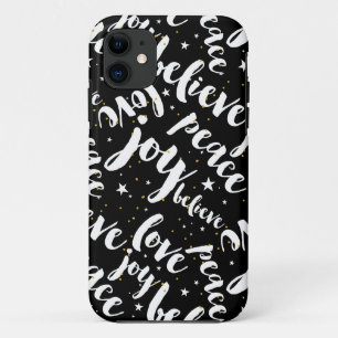 Cool Text Design Peace Joy Believe Love iPhone 11 Case