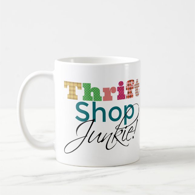 Cool Text Thrift Shop Junkie Coffee Mug (Left)