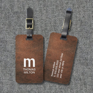 Cool Texture Brown White Bold Monogram  Luggage Tag