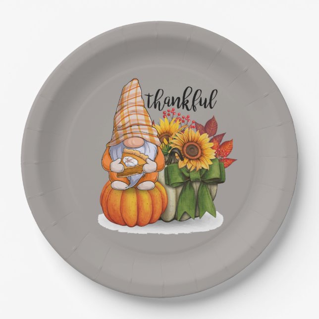 Cool thankful Thanksgiving gnome  Paper Plate (Front)