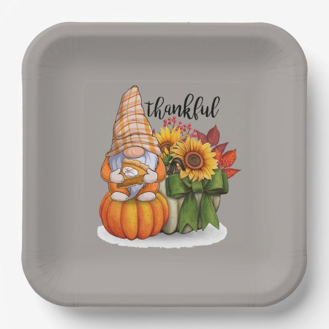 Cool thankful Thanksgiving gnome  Paper Plate (Front)