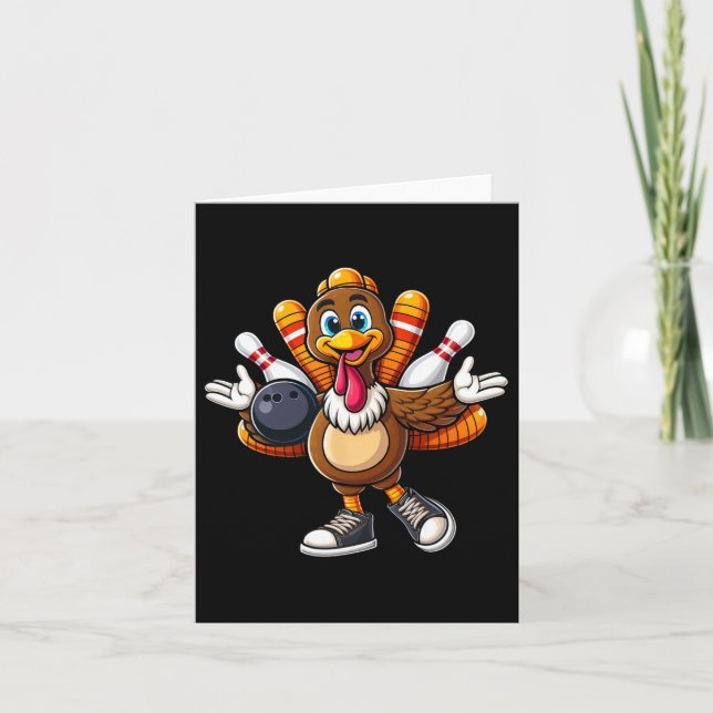 Cool Thanksgiving Bowling Gobble Player Turkey Bow Card (Front)