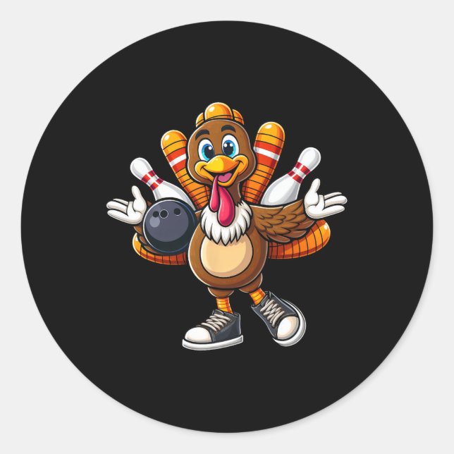 Cool Thanksgiving Bowling Gobble Player Turkey Bow Classic Round Sticker (Front)